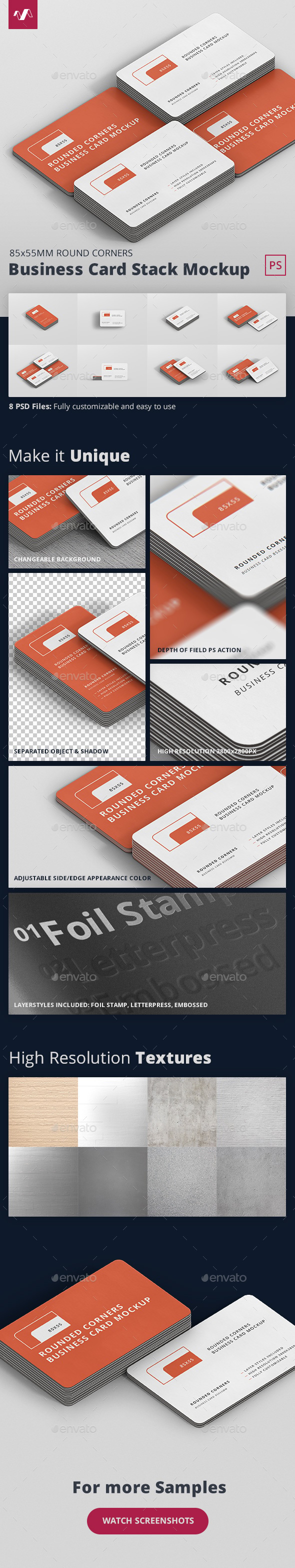 Business Card Mockup Stack Round Corners, Graphics | GraphicRiver