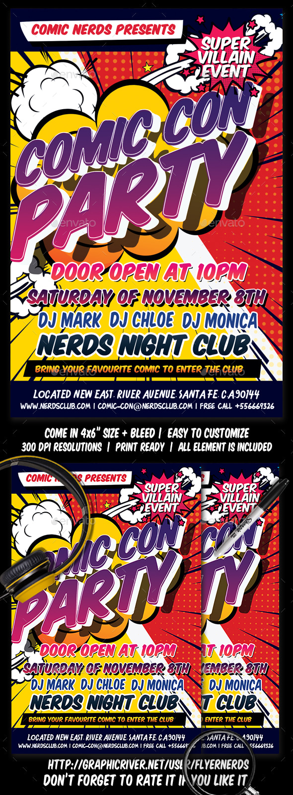 Comic Con Party Flyer, Print Templates | GraphicRiver