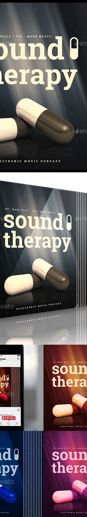 Sound Therapy Electronic Music Podcast Album Cover Template, Web Elements