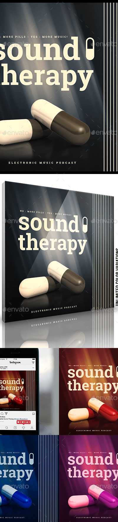 Sound Therapy Electronic Music Podcast Album Cover Template, Web Elements