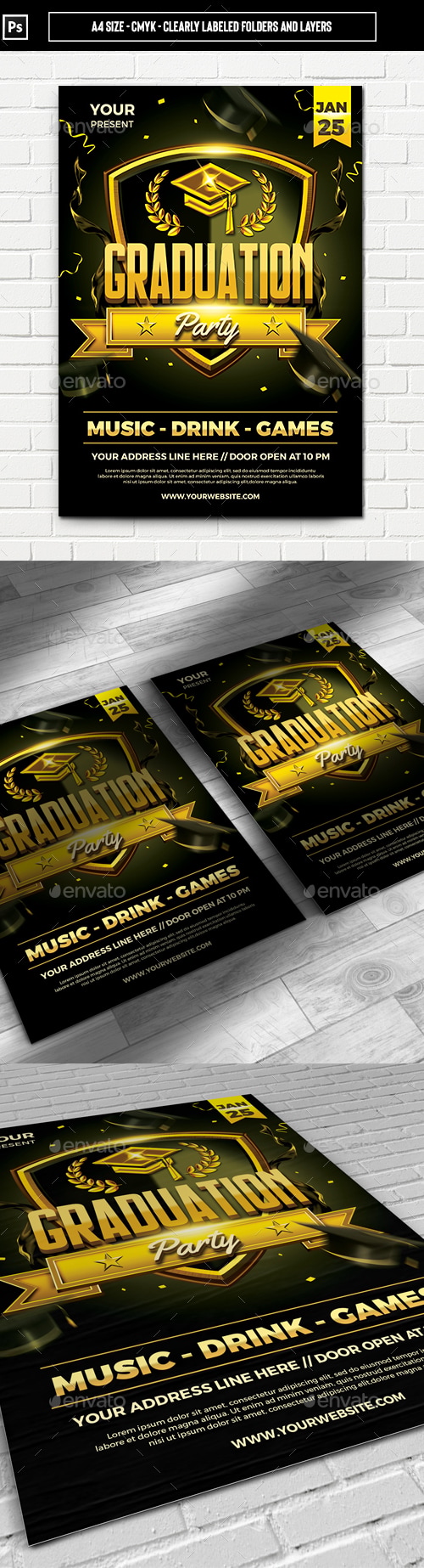 Graduation Party Flyer Template, Print Templates | GraphicRiver