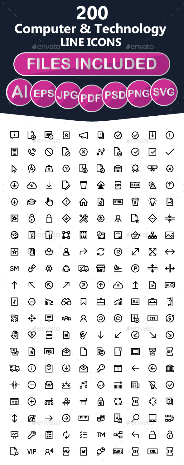 200 Software Line Icons, Icons | GraphicRiver