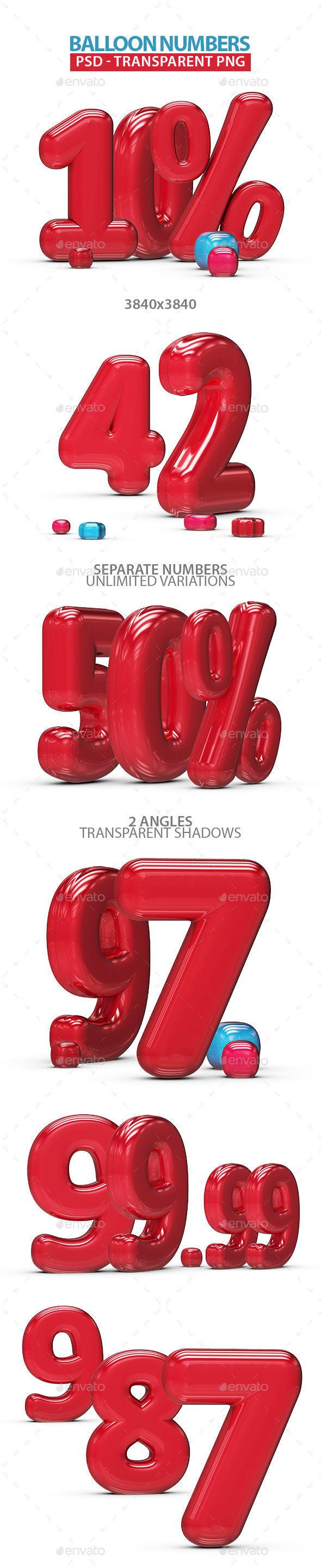 Inflated Balloon Numbers, Graphics | GraphicRiver