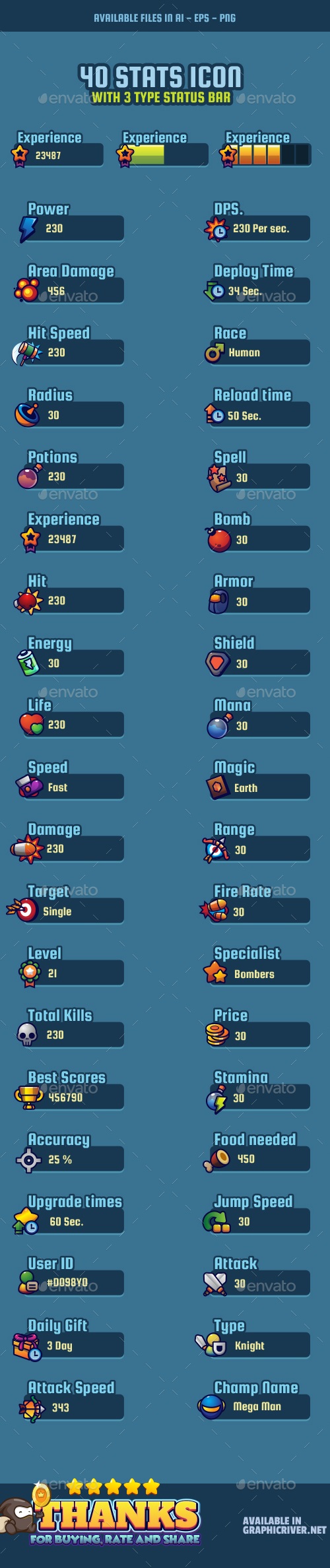 40 Stats Icons, Game Assets | GraphicRiver