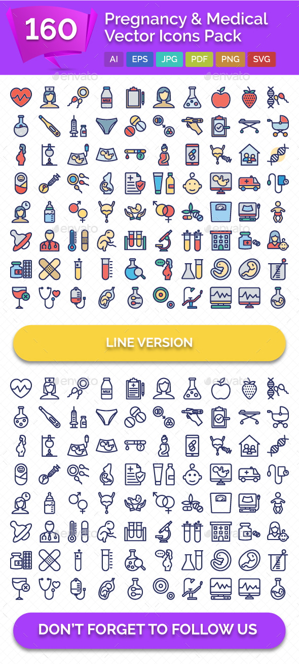 160 Pregnancy & Medical Vector Icons Pack, Icons | GraphicRiver