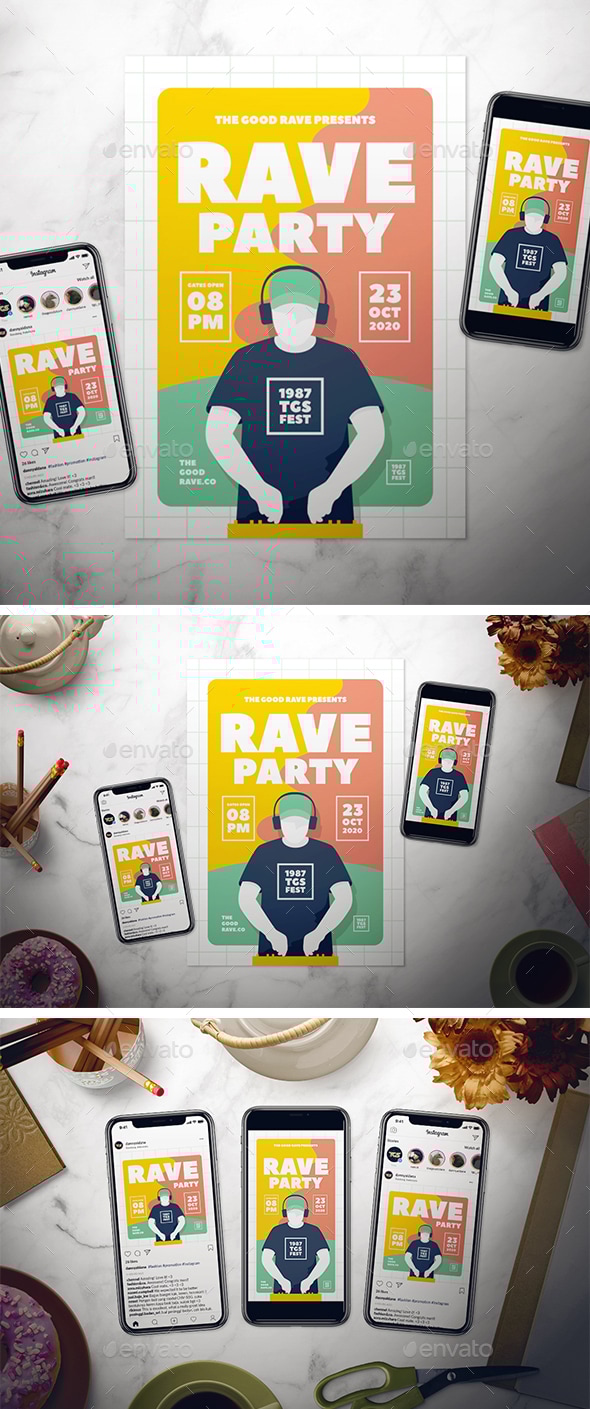 Rave Party Flyer Set, Print Templates | GraphicRiver