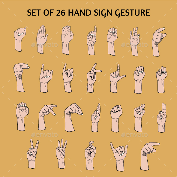 Set of 26 Hand Sign Gesture, Vectors | GraphicRiver