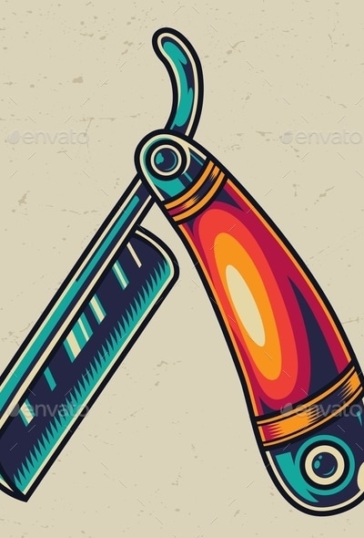 Vintage Straight Razor Colorful Template, Vectors | GraphicRiver