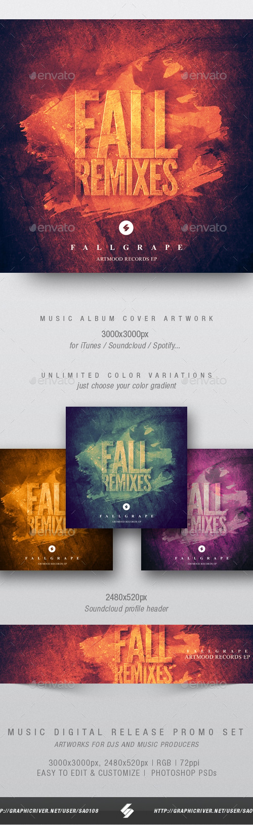 Fall Remixes - Music Album Cover Artwork Template, Web Elements ...