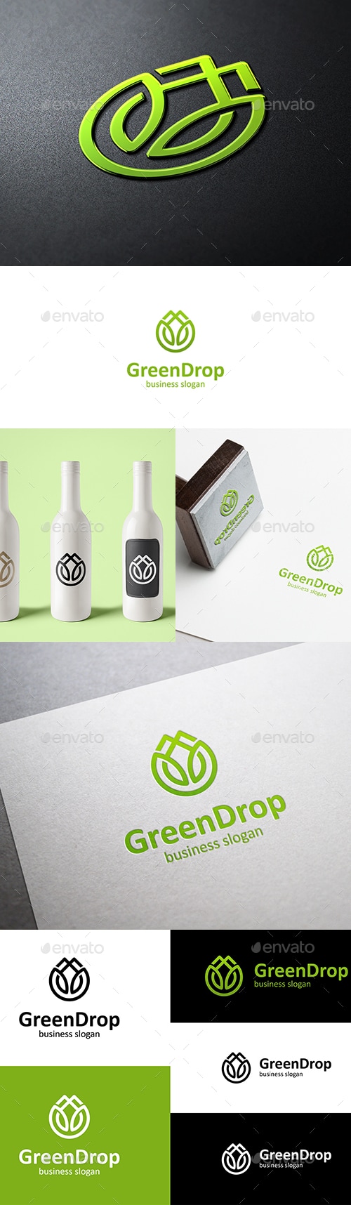 Green Drop Logo with Leaves and Drop Symbol, Logo Templates | GraphicRiver