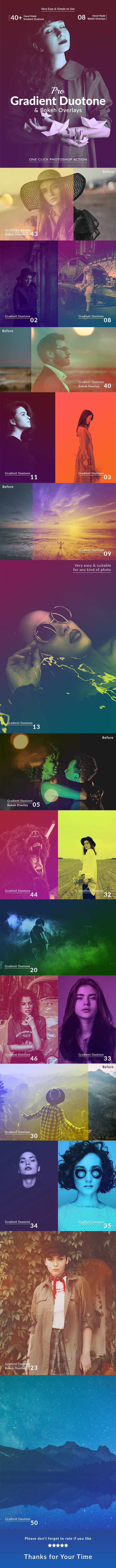 Pro Gradient Duotone & Bokeh Overlays Action - Actions Photoshop