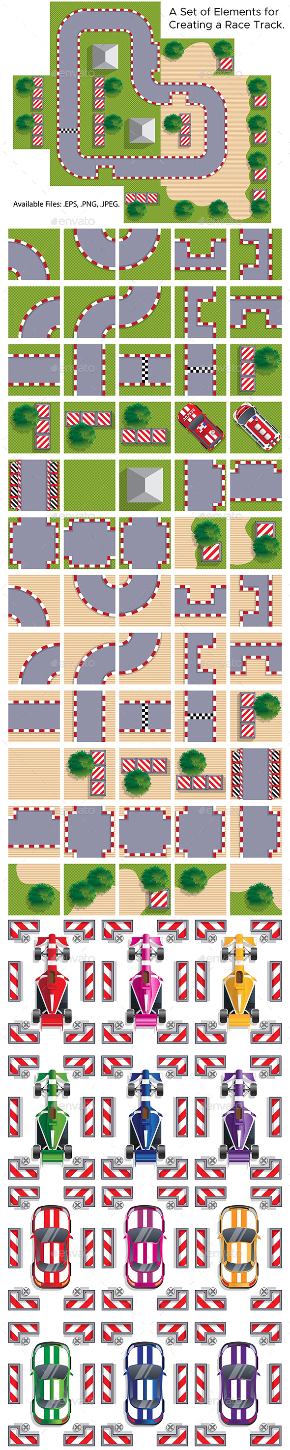 Set of Seamless Elements for Creating a Race Track, Game Assets ...