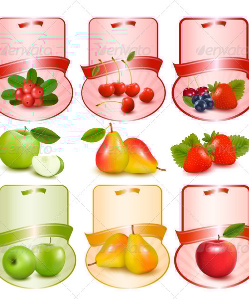 Set of Labels with Berries and Fruit Vector, Vectors | GraphicRiver