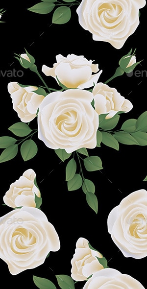 Seamless Pattern with White Rose Flower, Vectors | GraphicRiver