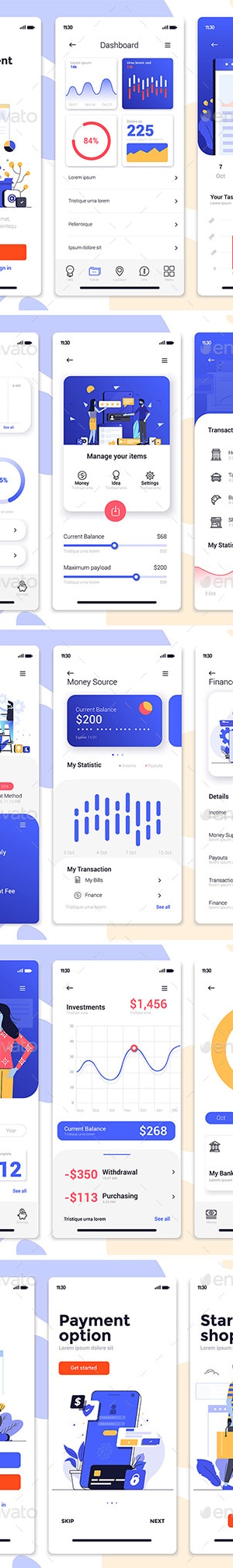 15 Finance App Screens for App on Various Topics, Vectors | GraphicRiver