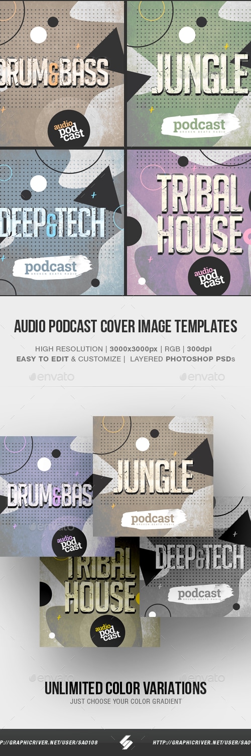 Audio Podcast vol.2 - Music Cover Image Artwork Templates, Web Elements