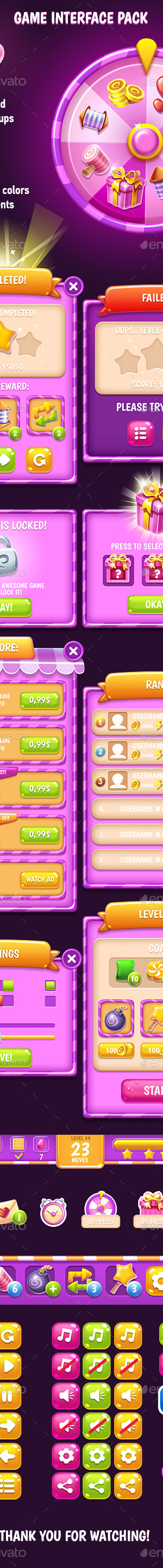 Pink Glossy Game Interface Pack, Game Assets | GraphicRiver