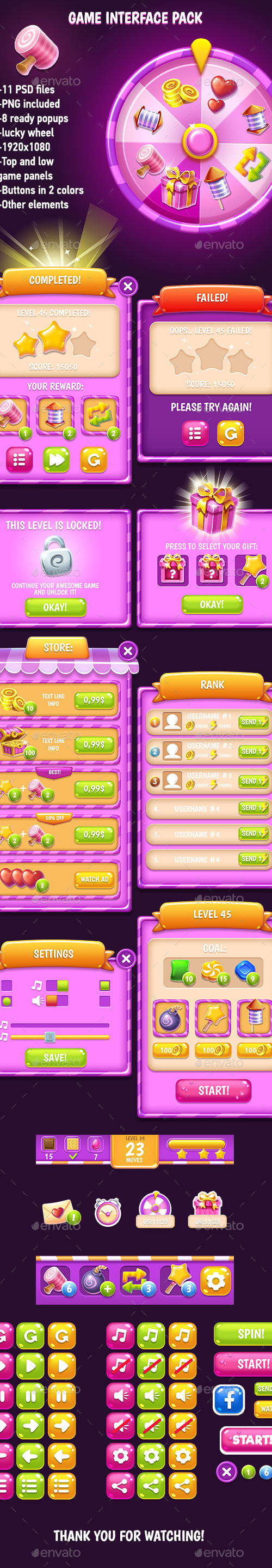 Pink Glossy Game Interface Pack, Game Assets | GraphicRiver