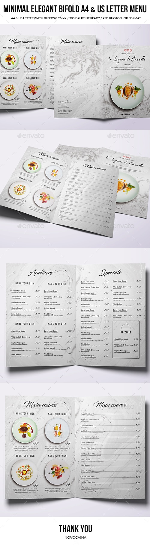 Minimal Elegant Bifold A4 & US Letter Food Menu, Print Templates ...