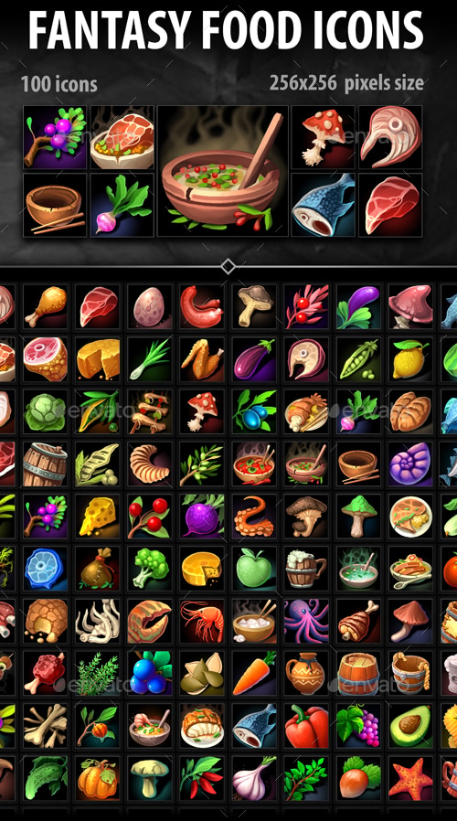 Fantasy Food Icons, Game Assets | GraphicRiver