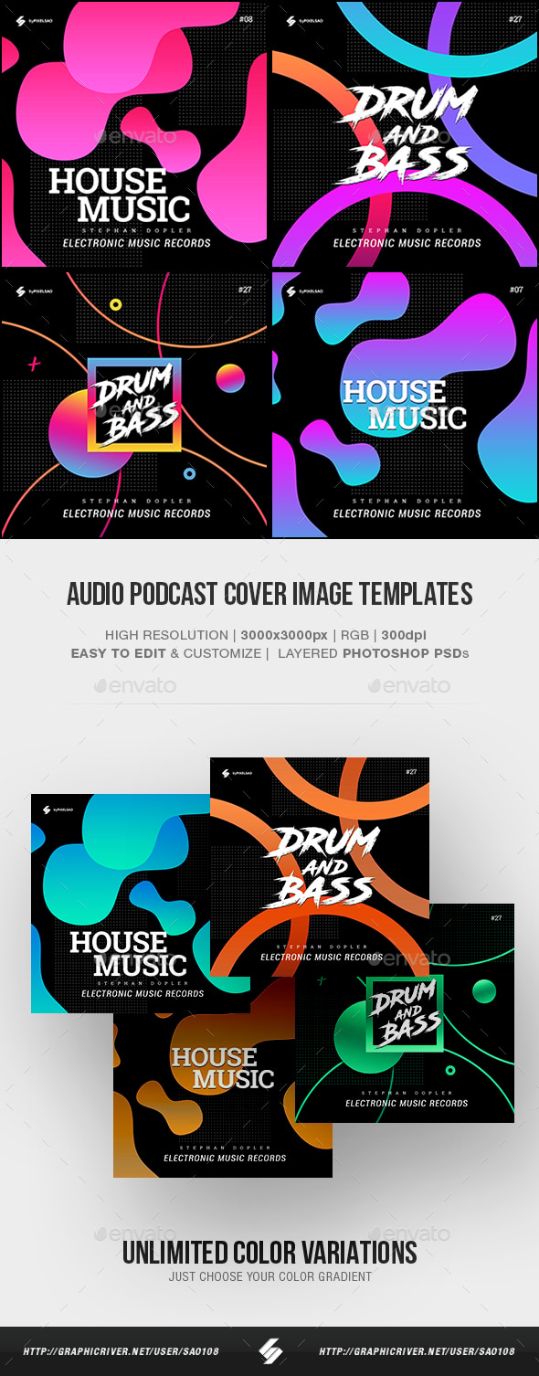 Audio Podcast vol.3 - Music Cover Image Artwork Templates, Web Elements