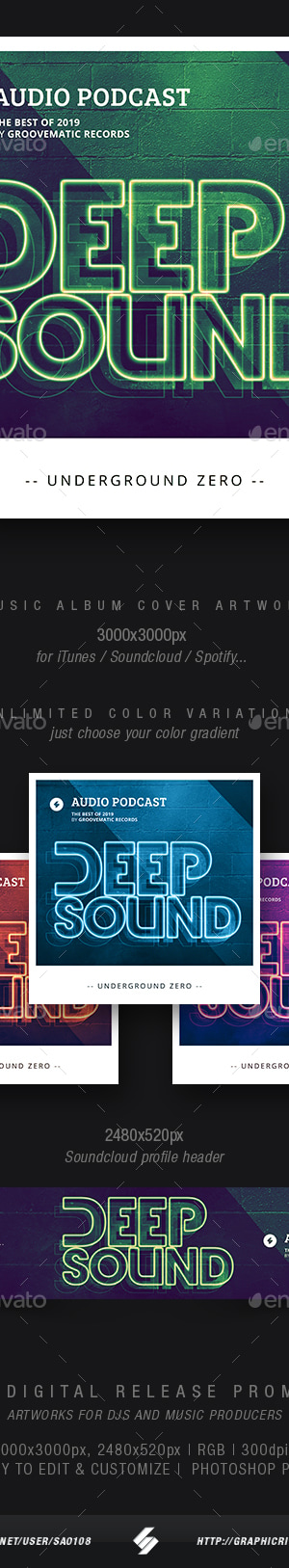 Deep Sound Podcast - Music Album Cover Template, Web Elements ...