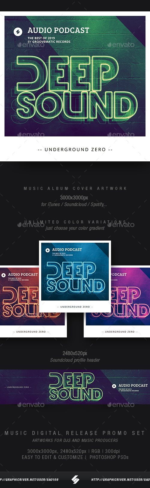 Deep Sound Podcast - Music Album Cover Template, Web Elements ...
