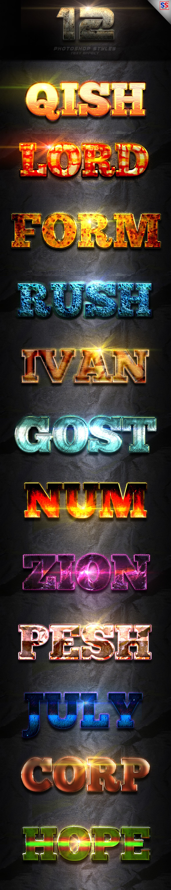 12 Photoshop Text Effect Vol 6, Add-ons | GraphicRiver