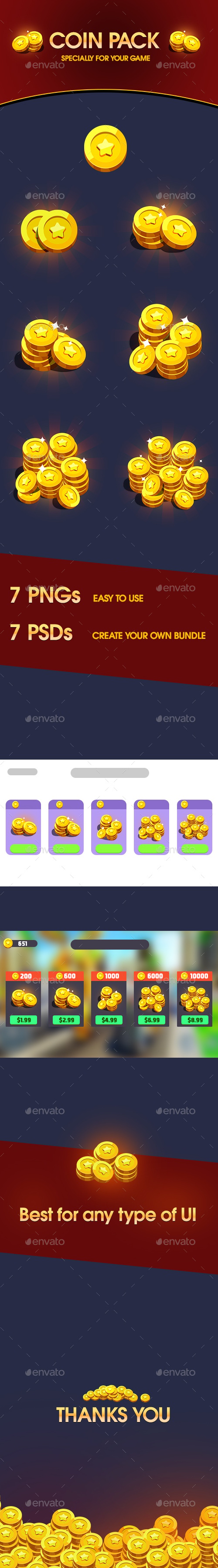 Coin Pack Shop Icons for Game, Game Assets | GraphicRiver