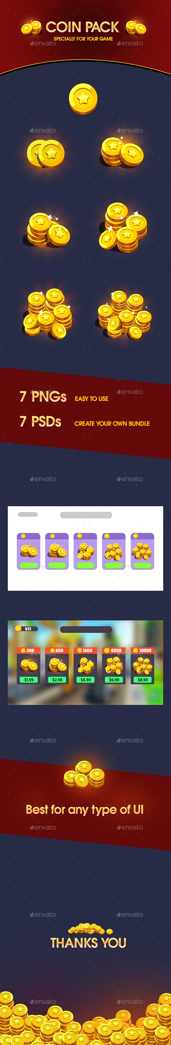 Coin Pack Shop Icons for Game, Game Assets | GraphicRiver