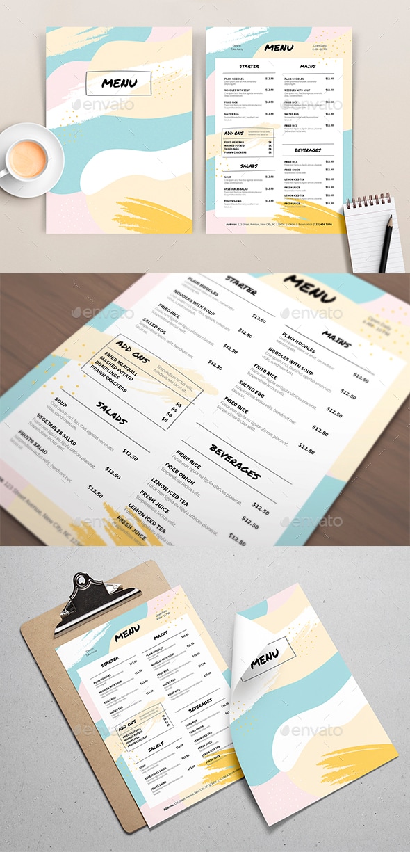 Colored Menu Template, Print Templates | GraphicRiver