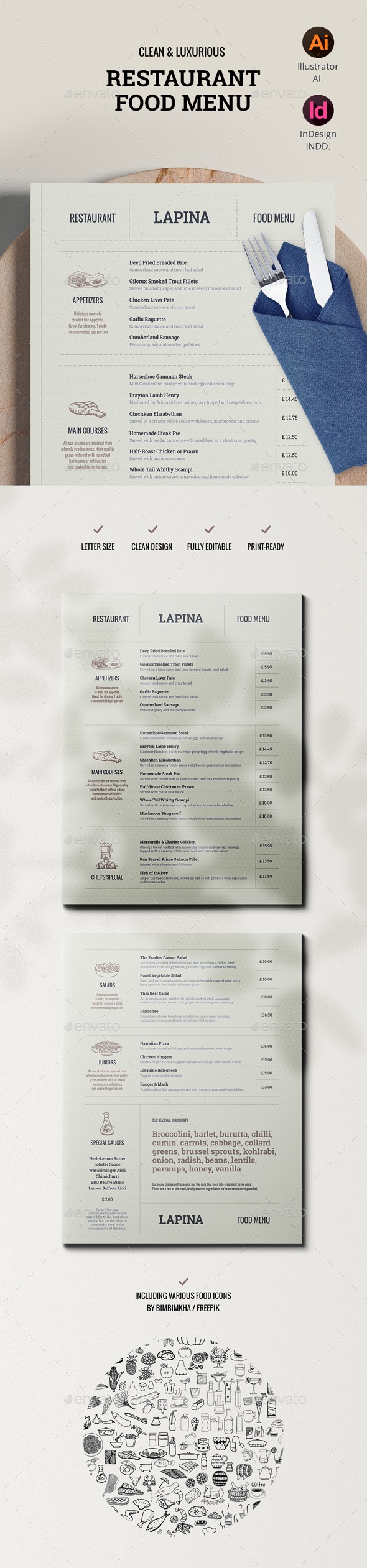 Clean & Luxurious Restaurant Food Menu Template, Print Templates ...