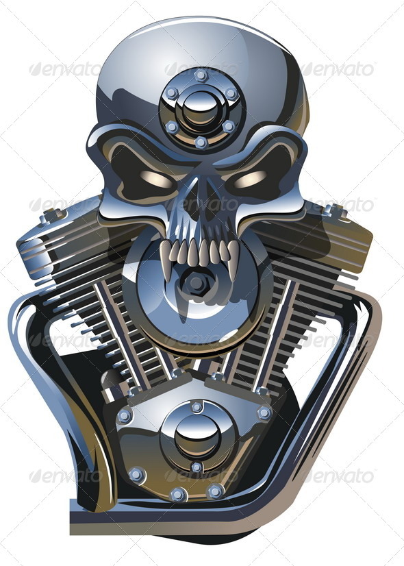 Metall Skull with Engine, Vectors | GraphicRiver