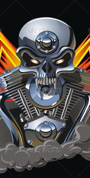 Vector Metall Skull with Engine, Vectors | GraphicRiver