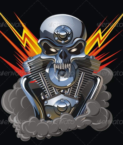 Vector Metall Skull with Engine, Vectors | GraphicRiver