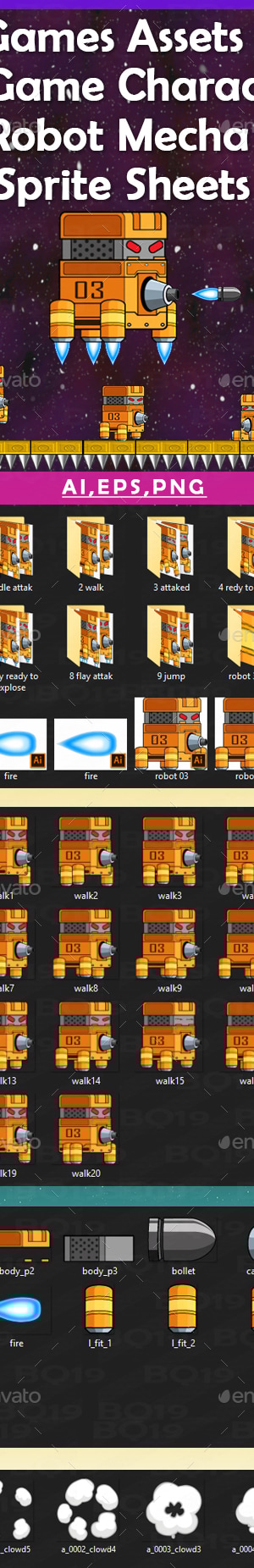 Games Assets : 2D Game Character Robot Mecha Sprite Sheets (v3), Game ...