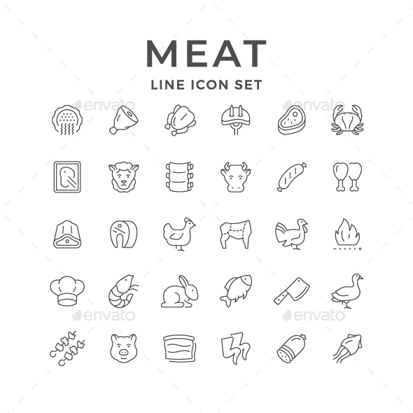 Set Line Icons of Meat, Icons | GraphicRiver