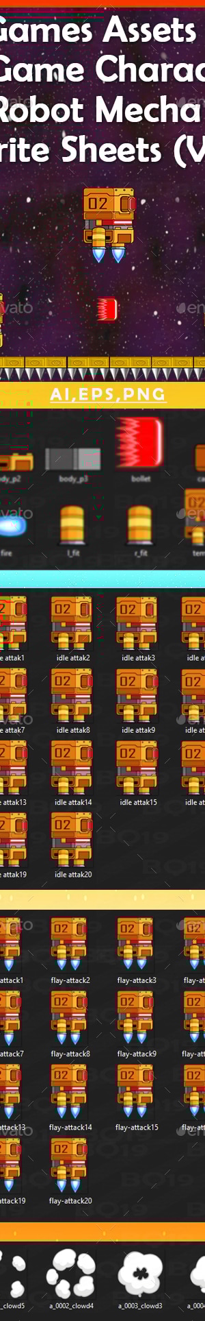 Games Assets : 2D Game Character Robot Mecha Sprite Sheets (v2), Game ...