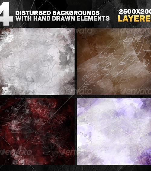 4 Disturbed backgrounds with hand drawn elements, Graphics | GraphicRiver