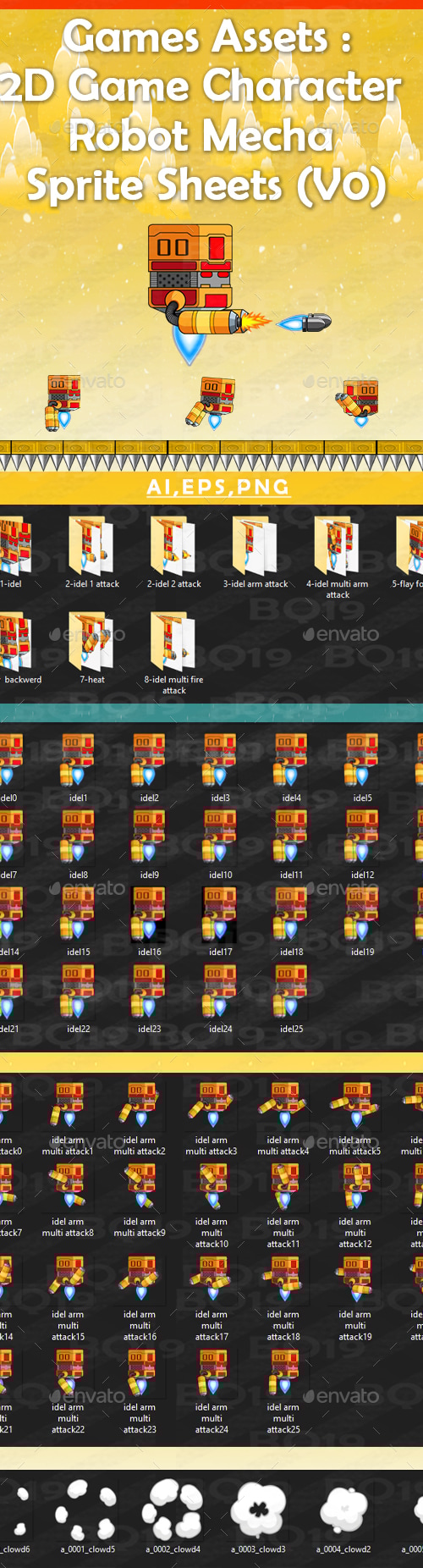 Games Assets : 2D Game Character Robot Mecha Sprite Sheets (v0), Game ...