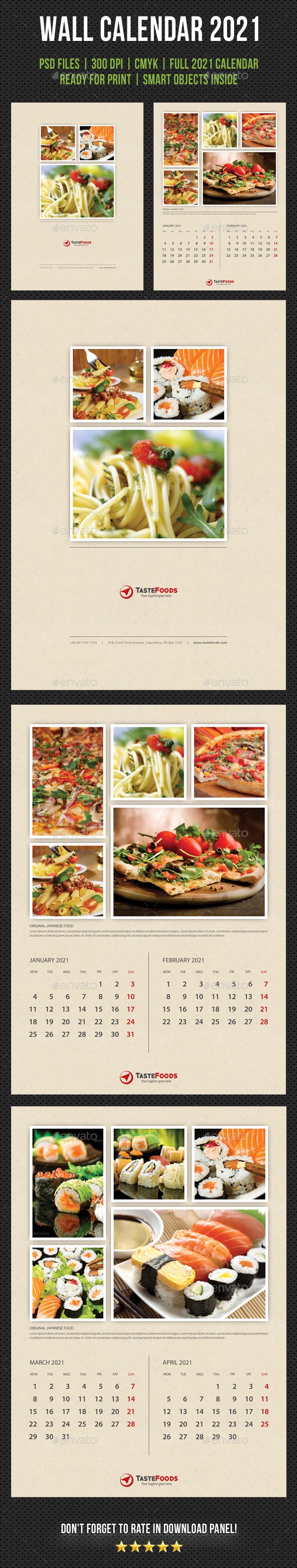 Cook And Food Wall Calendar 2021 V02, Print Templates | GraphicRiver