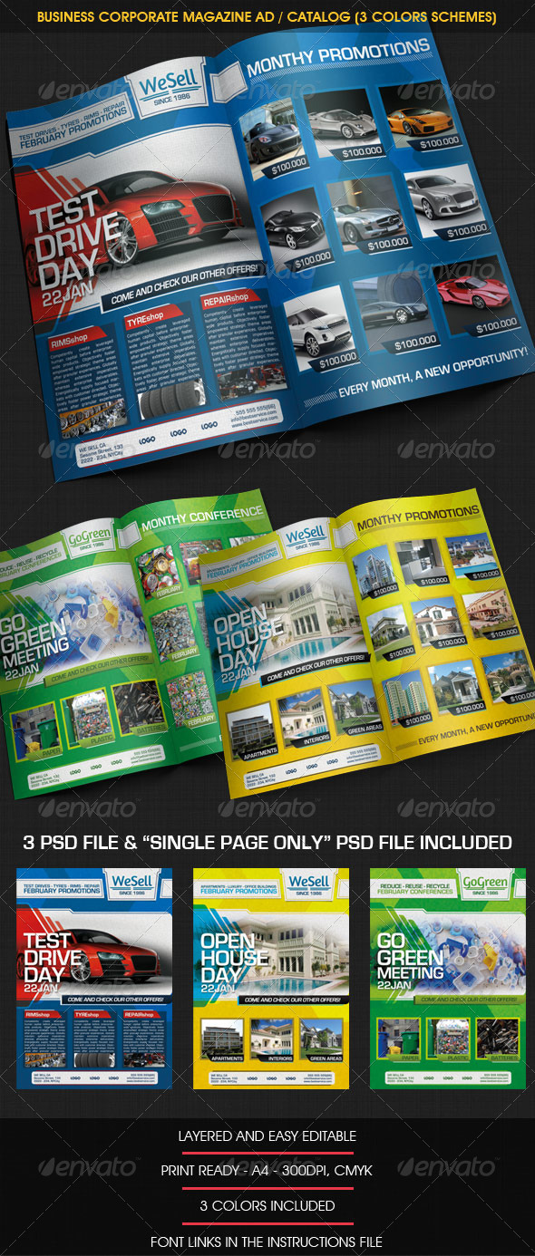 Business Corporate Magazine Ad / Catalog (3 color), Print Templates