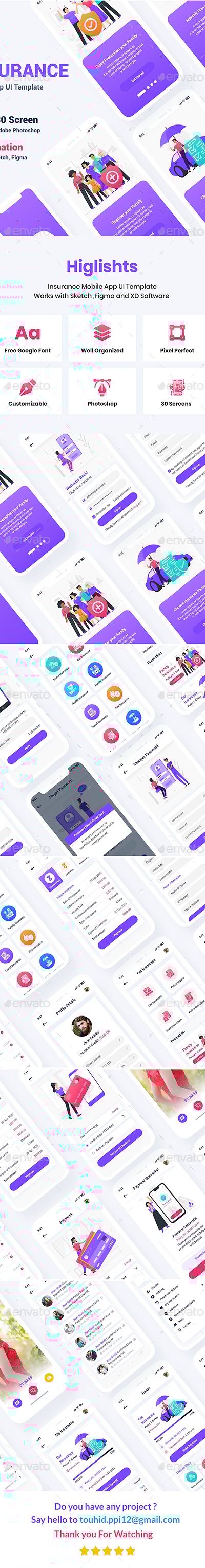 Insurance Mobile App UI Template, Web Elements | GraphicRiver