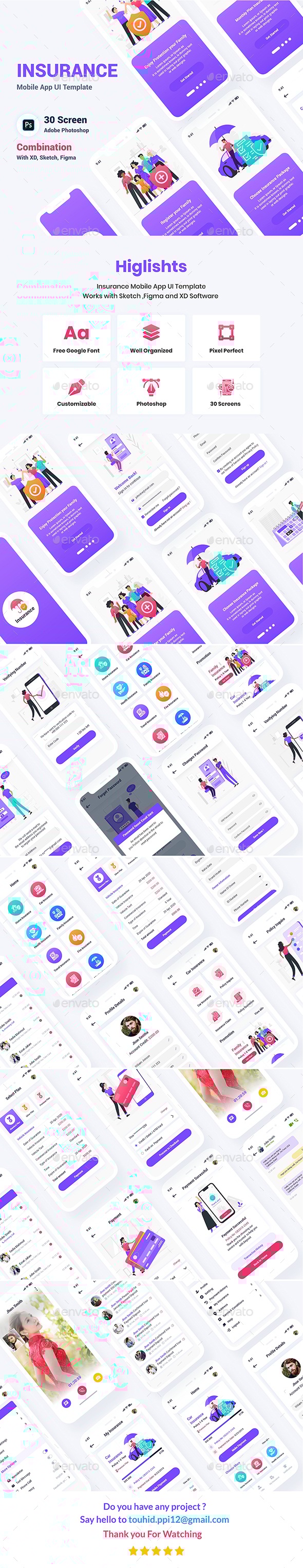 Insurance Mobile App UI Template, Web Elements | GraphicRiver