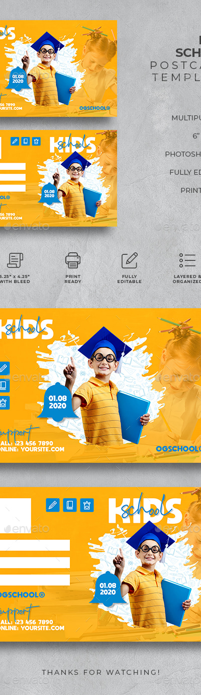Kids School Postcard, Print Templates | GraphicRiver