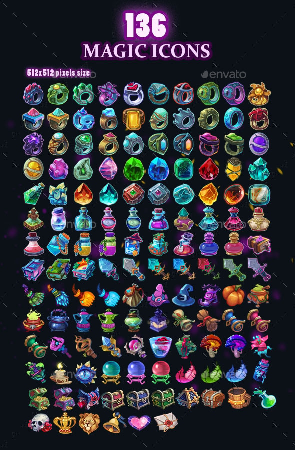 Stylized Magic Icons Pack, Game Assets | GraphicRiver