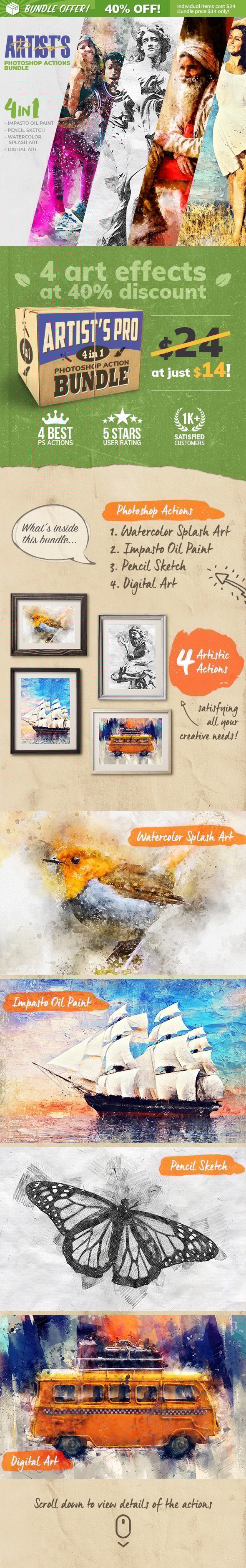 4-in-1 Artist's Pro Photoshop Action Bundle - Photo Effects Actions