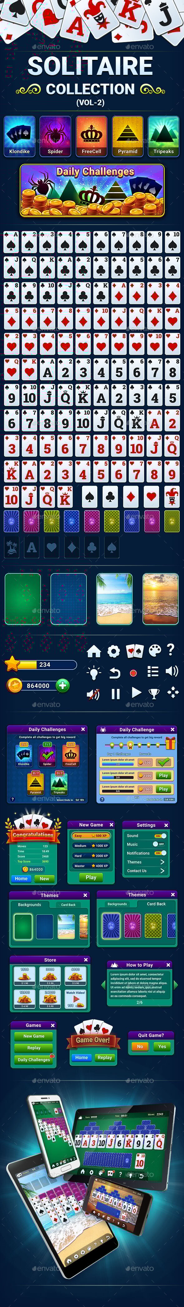 Solitaire Collection Game Kit (Vol-2), Game Assets | GraphicRiver