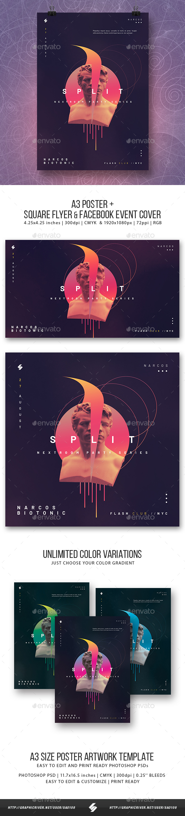 Split – Party Flyer / Poster Artwork Template Set, Print Templates