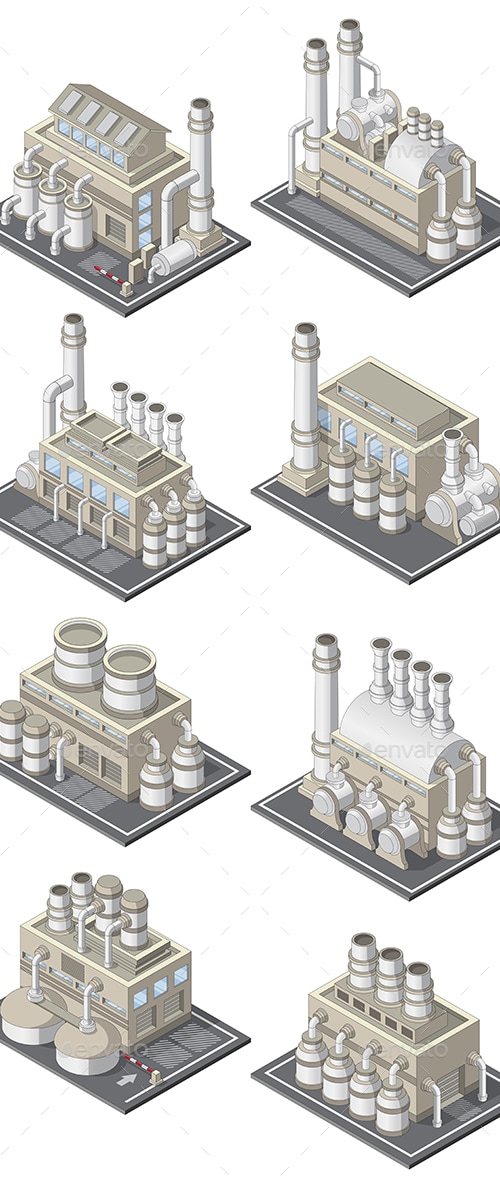 Set of Industrial Buildings, Vectors | GraphicRiver